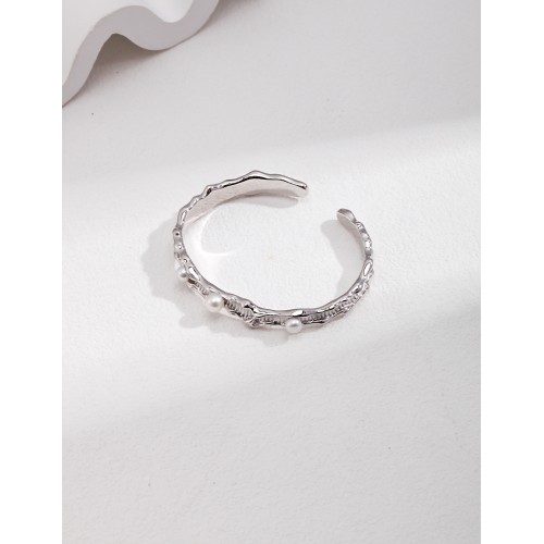 Natural Fluid Ocean Series Pure Silver Pearl Bangle