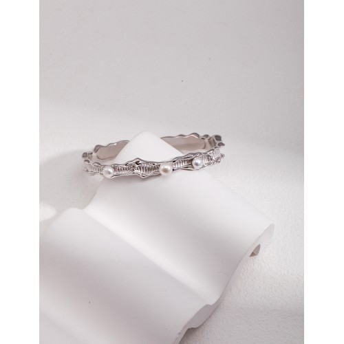 Natural Fluid Ocean Series Pure Silver Pearl Bangle