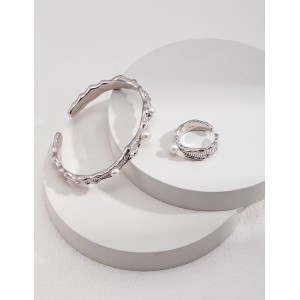 Natural Fluid Ocean Series Pure Silver Pearl Bangle