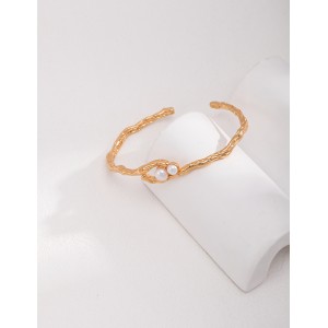 Pure Silver Branch Pearl Bangle