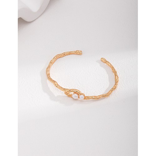 Pure Silver Branch Pearl Bangle